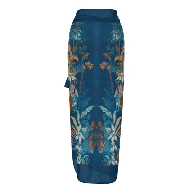 Women's One-Shoulder Scenery Under Moonlight Print One-Piece Swimsuit with Skirt