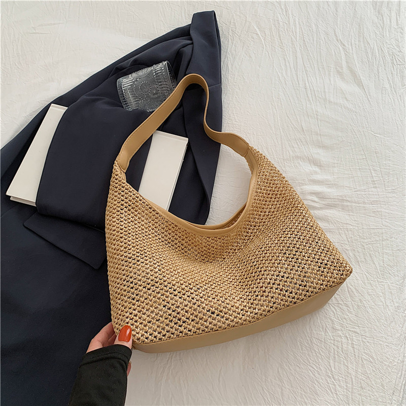 Retro Woven Tote Straw Large Capacity Underarm Shoulder Bag Vacation Beach Bag