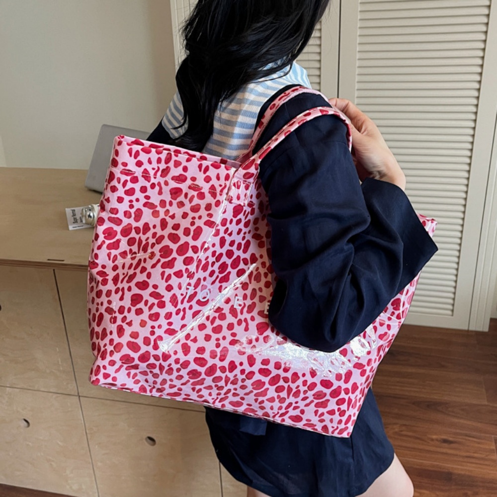 Large-Capacity Leopard-Print Tote Bag with Letter Print Beach Jelly Bag