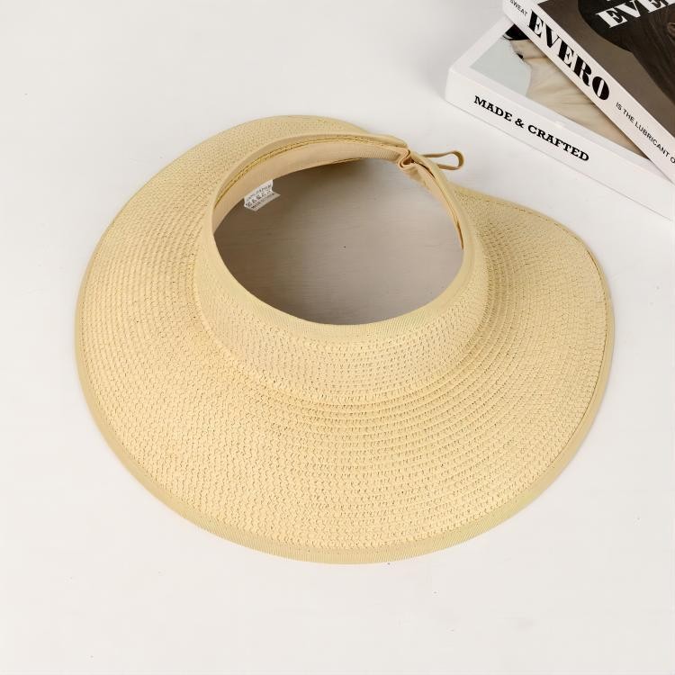Straw Sun Visor With Wide Brim Open Top and Curved Edge Design Perfect for Beach Vacations