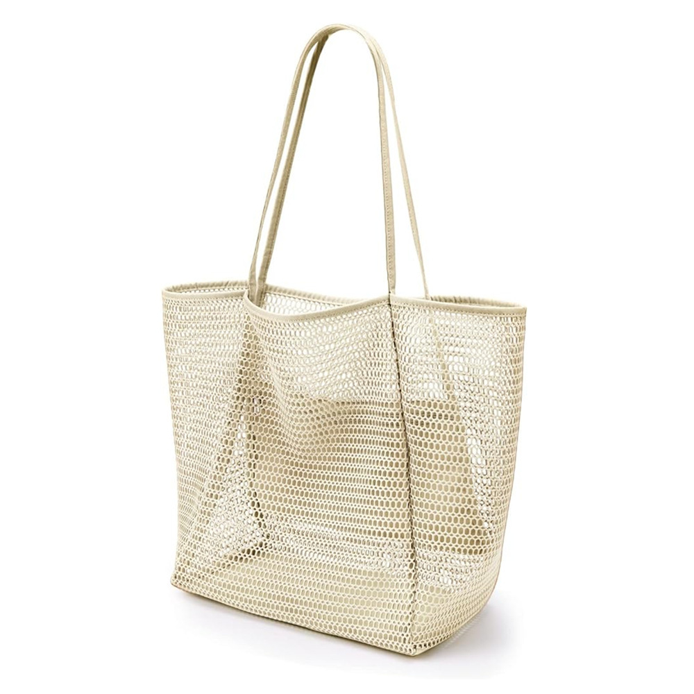 Mesh Beach Tote Bag with Dual Shoulder Straps and Open-Weave Design