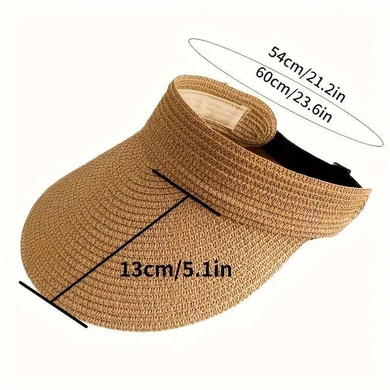 Straw Sun Visor With Wide Brim Open Top and Adjustable Strap Suitable for Summer Styling
