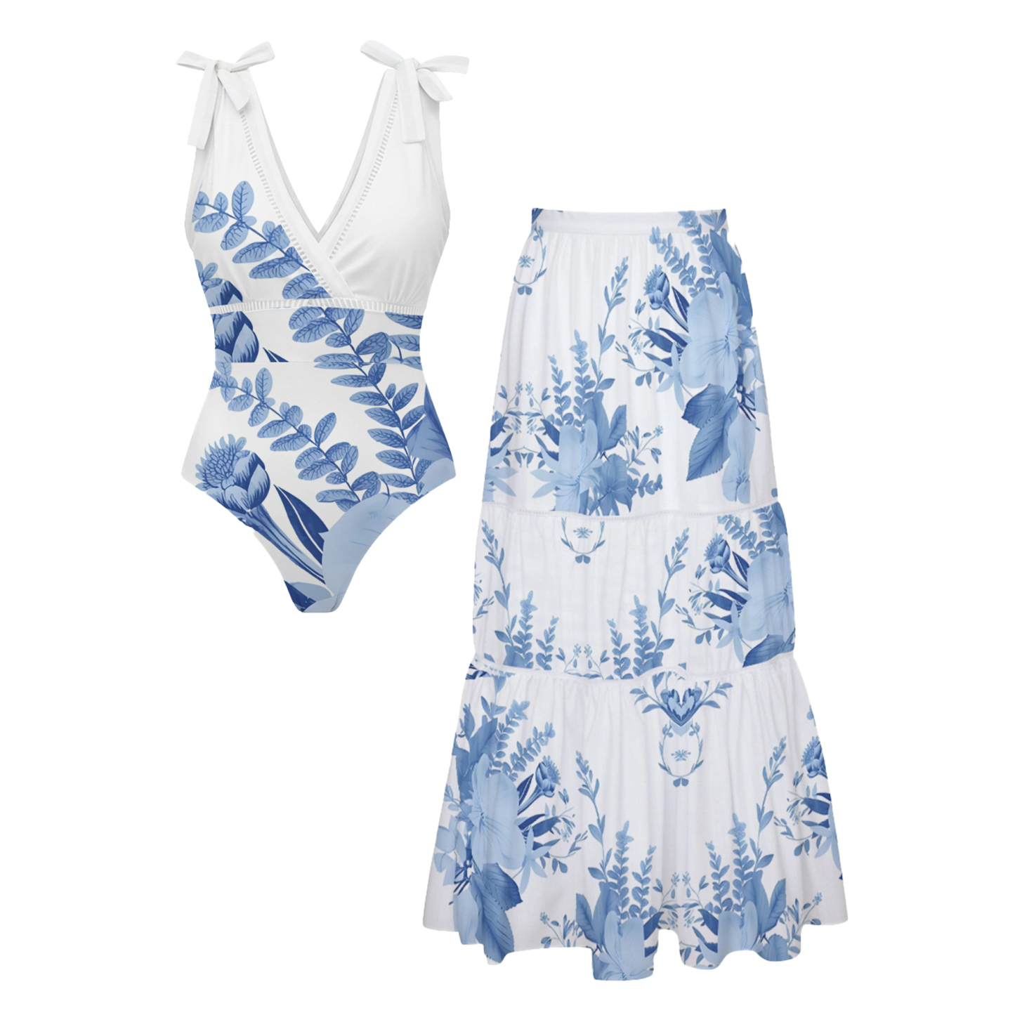 Blossom Print Bowknot One Piece Set