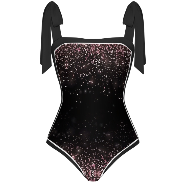 Galaxy Print Shoulder Tie One-Piece Swimsuit with Matching Wrap Skirt