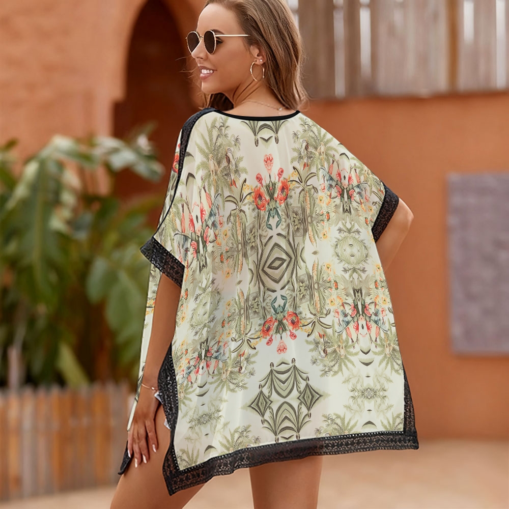 Tropical Floral Cut-Out One-Shoulder 3-Piece Beachwear Swimsuit with Matching Cover-Up and Wrap Skirt