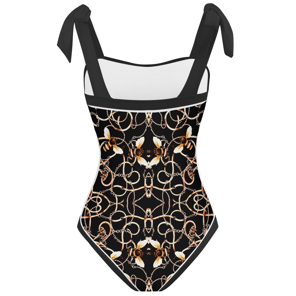 Stylish Chain-Detail One-Piece Swimsuit and Maxi Sarong Skirt