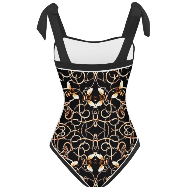 Stylish Chain-Detail One-Piece Swimsuit and Maxi Sarong Skirt