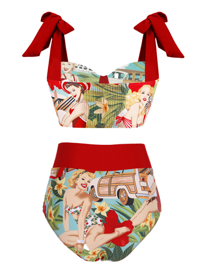Fashion Colorblock Print Swimsuit Set