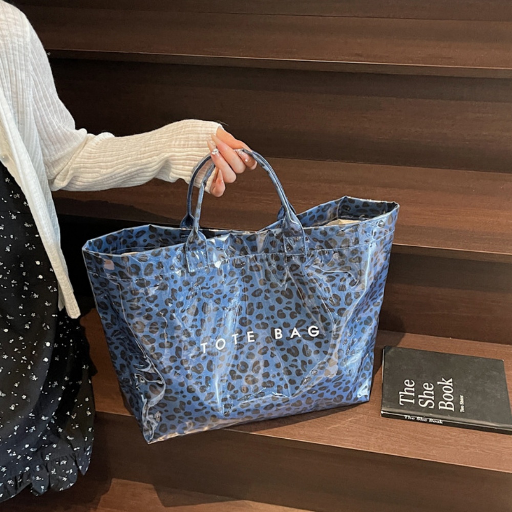 Large-Capacity Leopard-Print Tote Bag with Letter Print Beach Jelly Bag