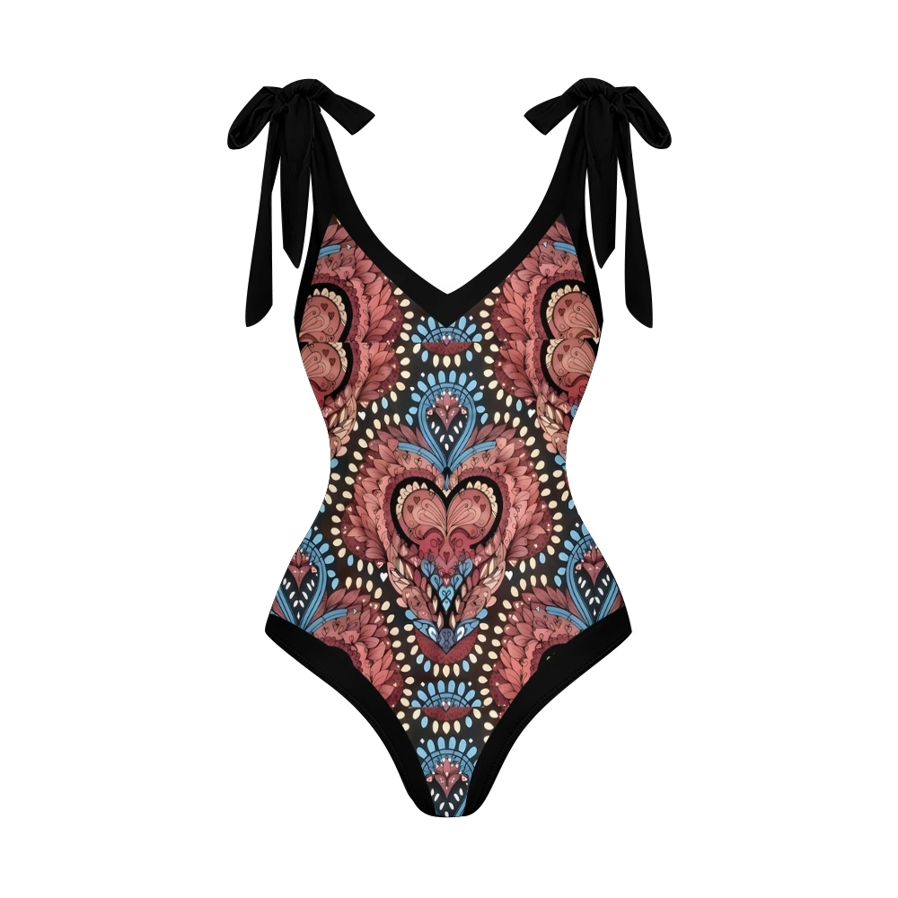 Women's Baroque Print One Piece Swimsuit  Set  with Matching Wrap Skirt