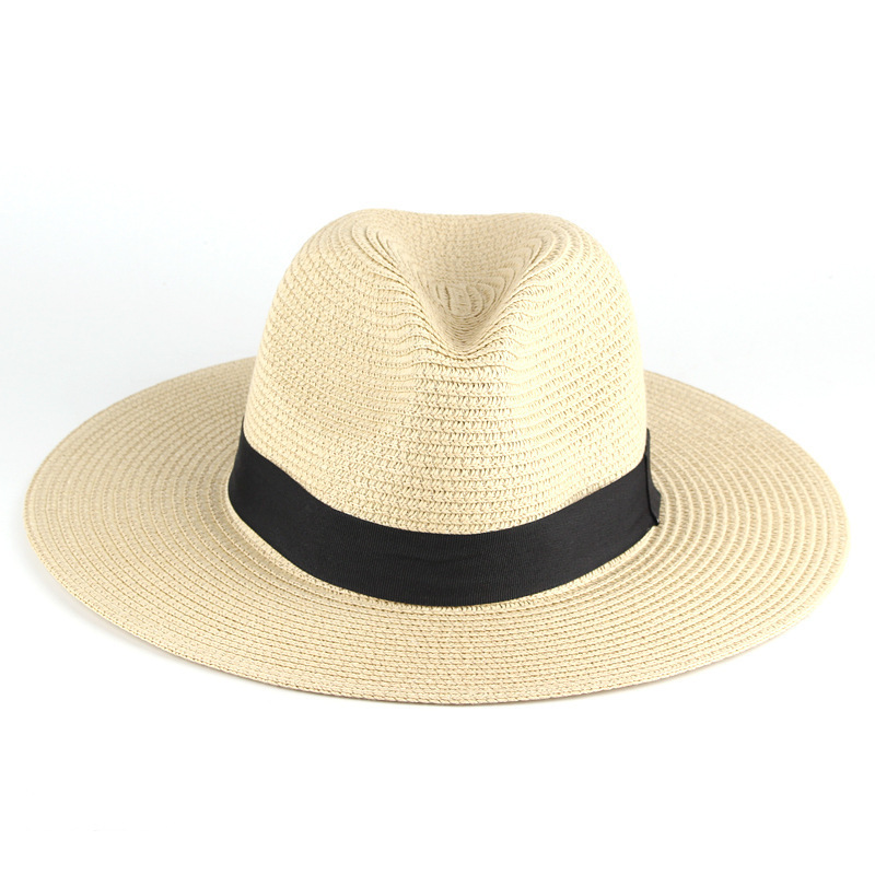 Straw Sun Hat With Wide Brim Flat Crown and Contrast Band Suitable for Vacation Styling