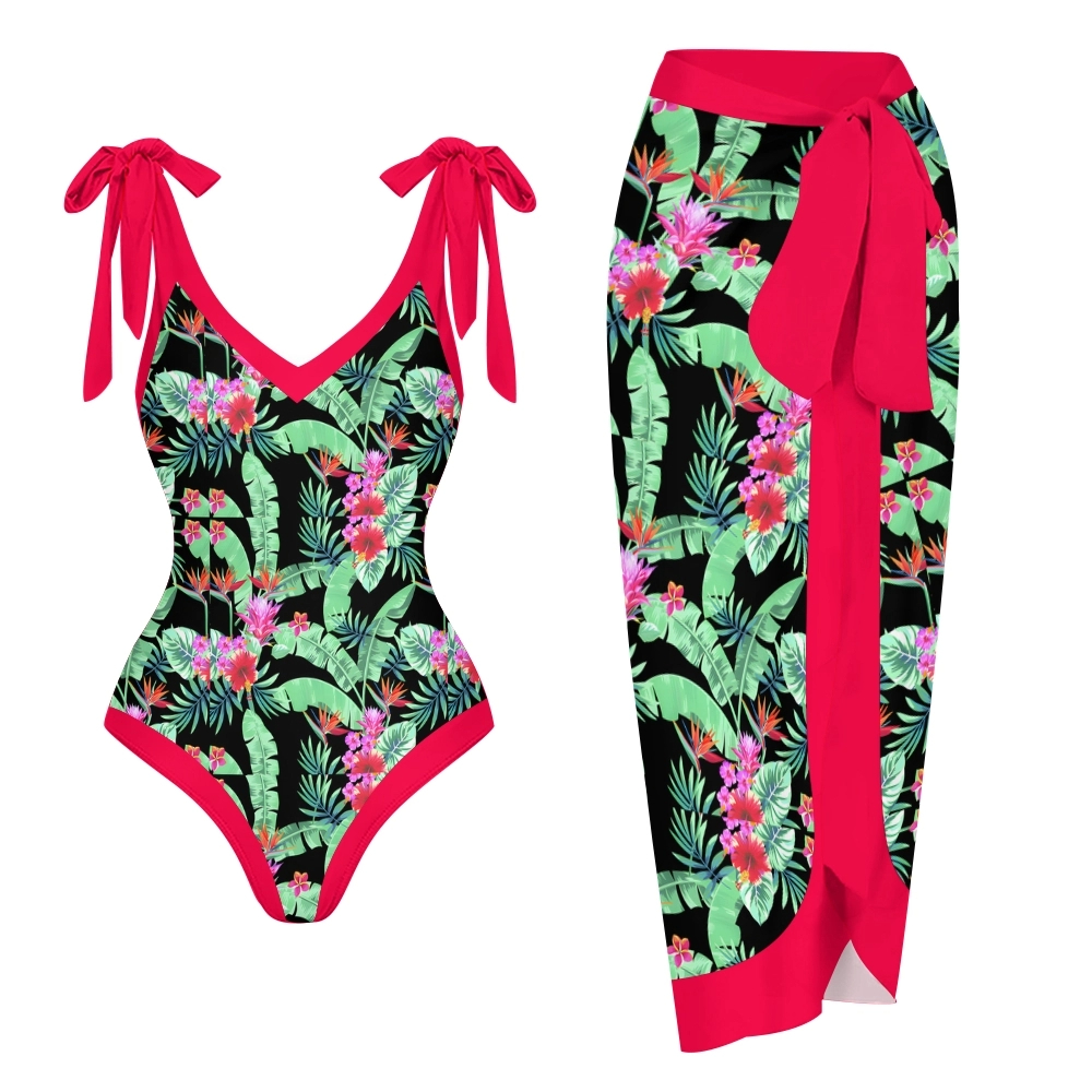 Women's Tropical Floral One Piece Swimsuit Set