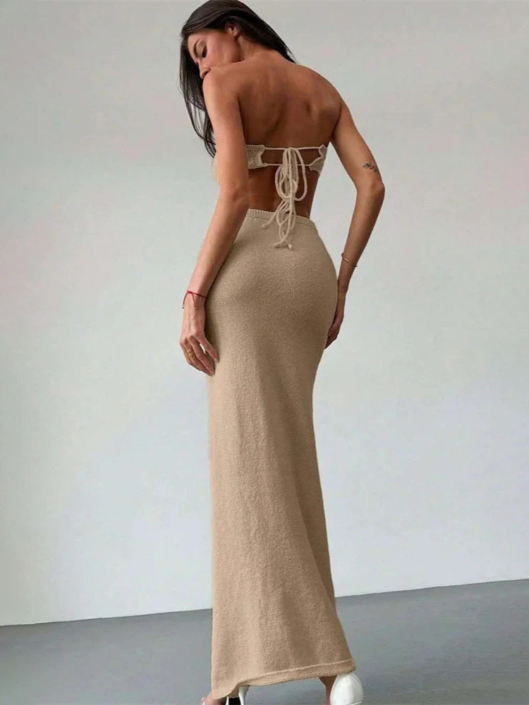 Knit Floral Patchwork Tube Top Boho Dress