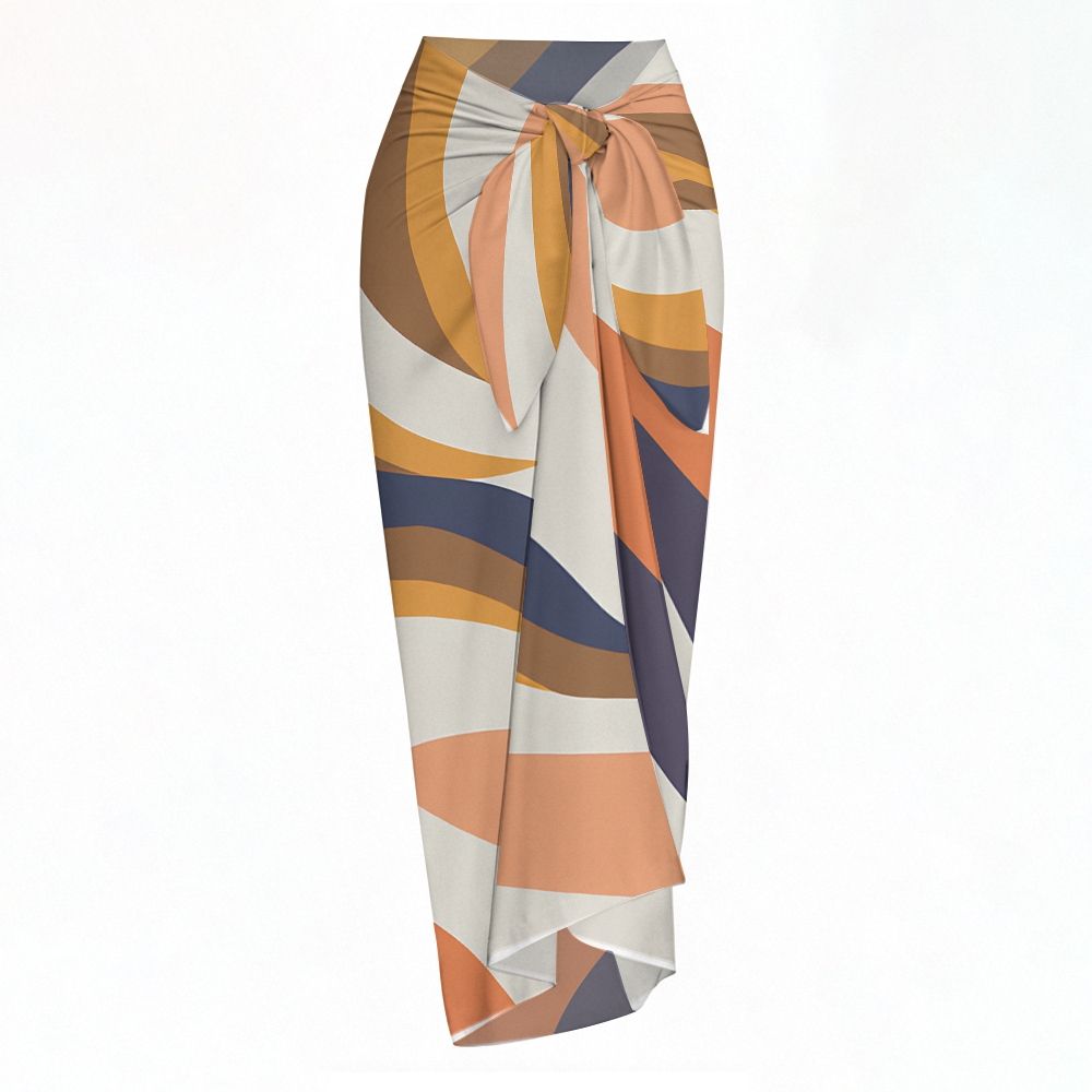 Modern Artistic One Piece Swimsuit Set with Crisscross Halter Cutout Design and Matching Sarong