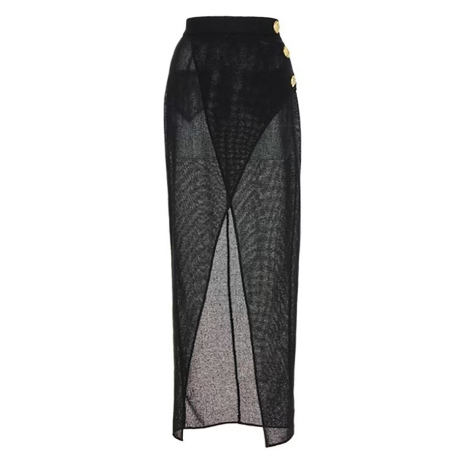 Colorblock One Piece Swimsuit with Gold Accents Detail and Matching Wrap Skirt