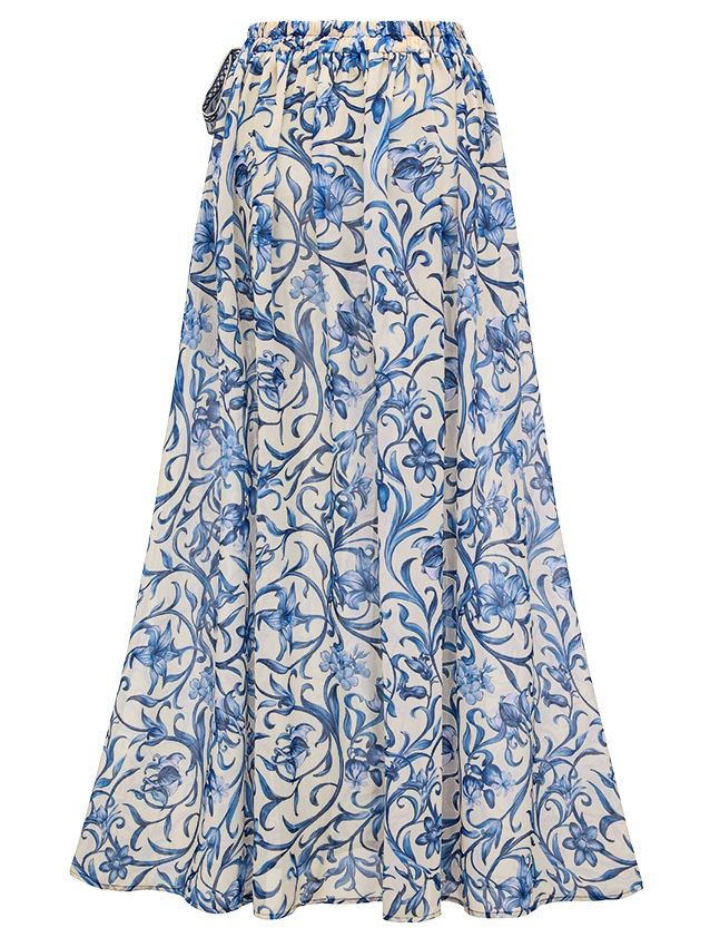 Baroque Floral Metal Ring Back Tie One-Piece with Wrap Skirt