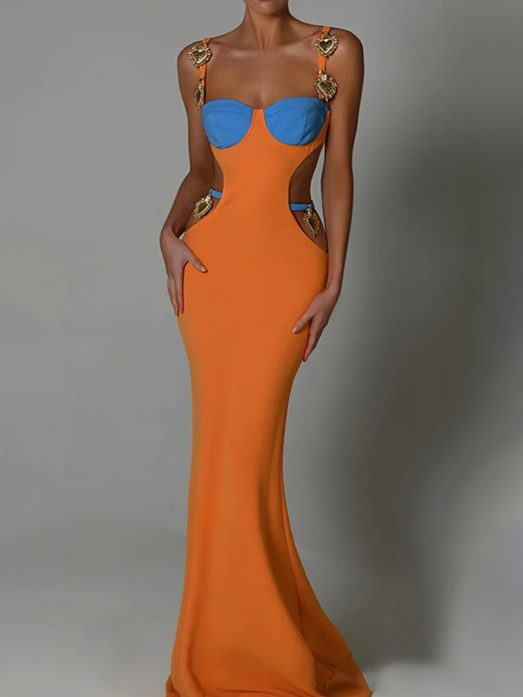 Cutout Slit Back Cami Dress with Contrast Detail