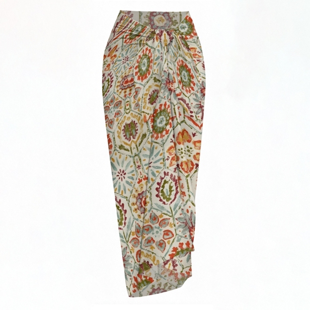 Retro Boho Halter Tie Bikini 3-Piece Set with Matching Sarong Skirt