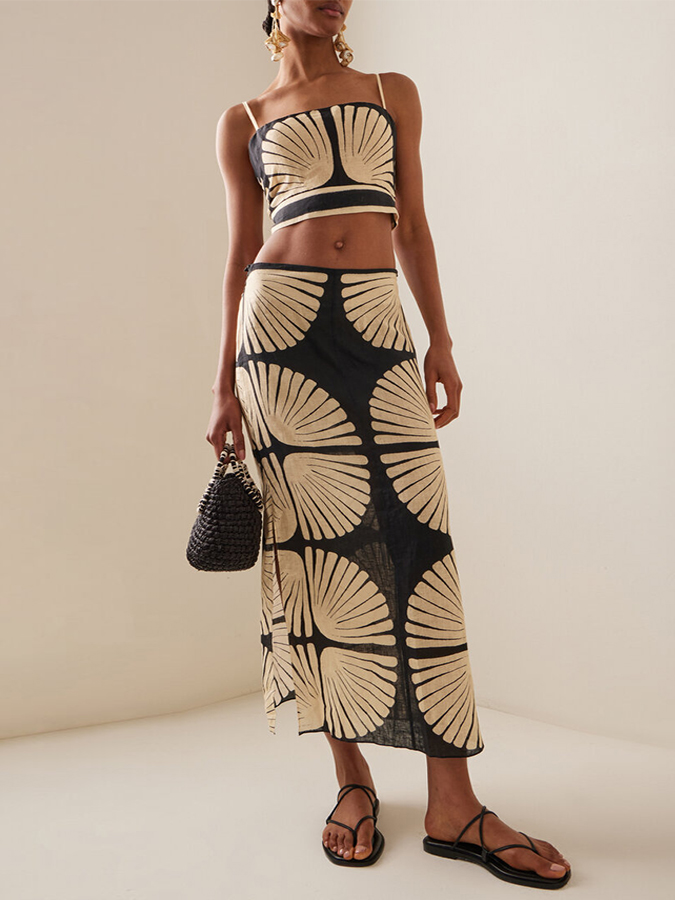 Vintage Colorblock Printed Swimsuit and Cover-Up