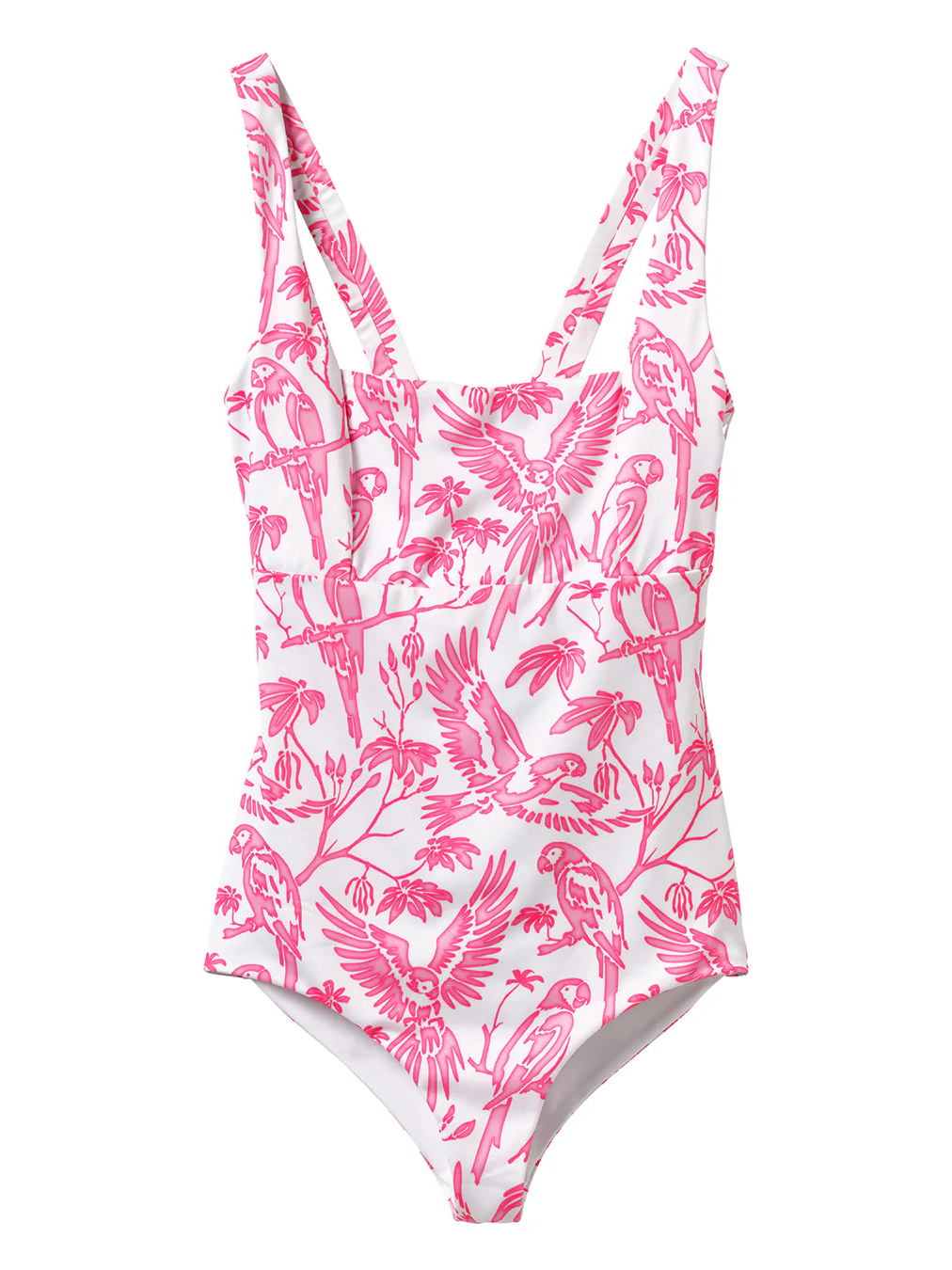 Women's Pink Parrot Print Ruffle Swimsuit and Skirt