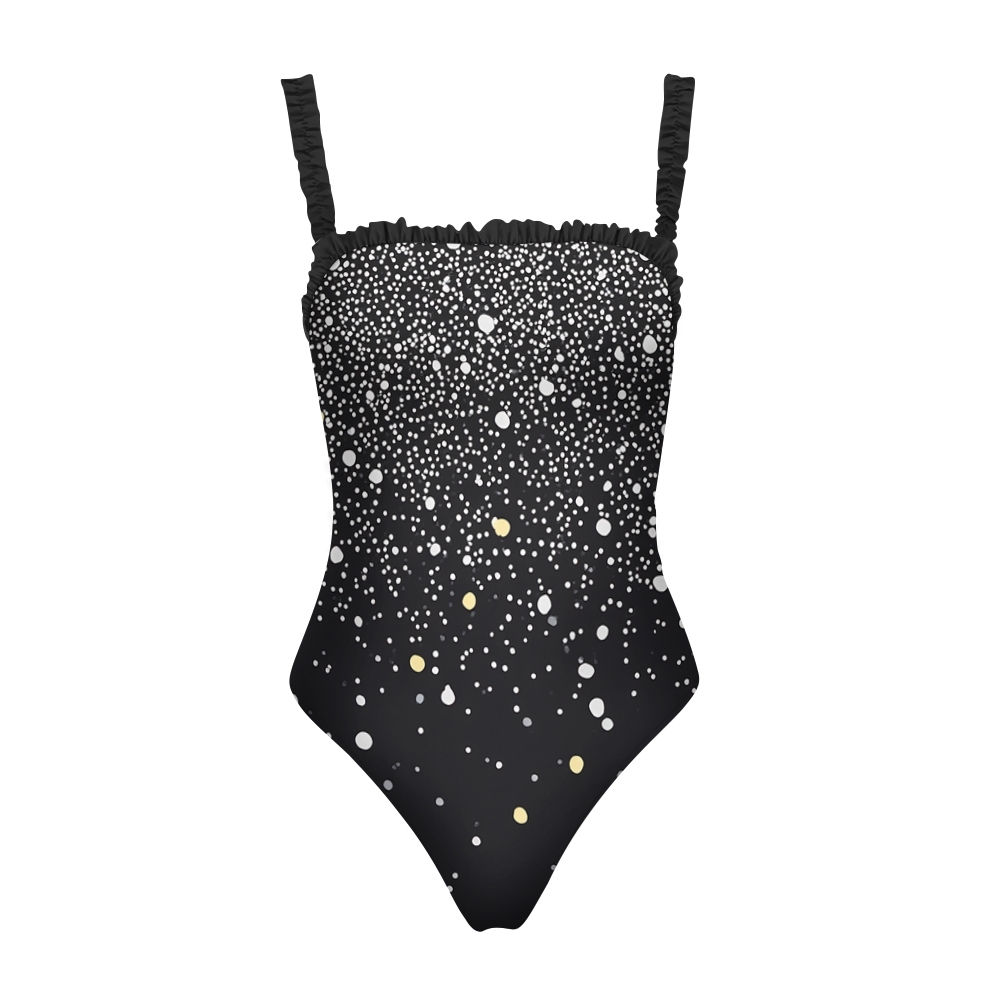 Ruffled Strap Retro Polka Dot One-Piece Swimsuit with Matching Sarong Skirt