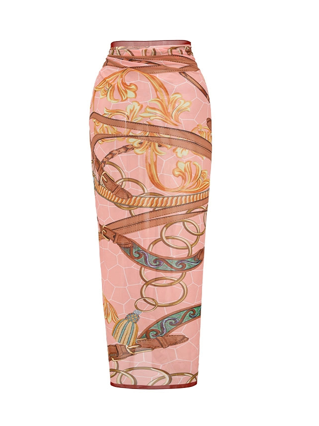 One Shoulder Lace Printed Swimsuit Set