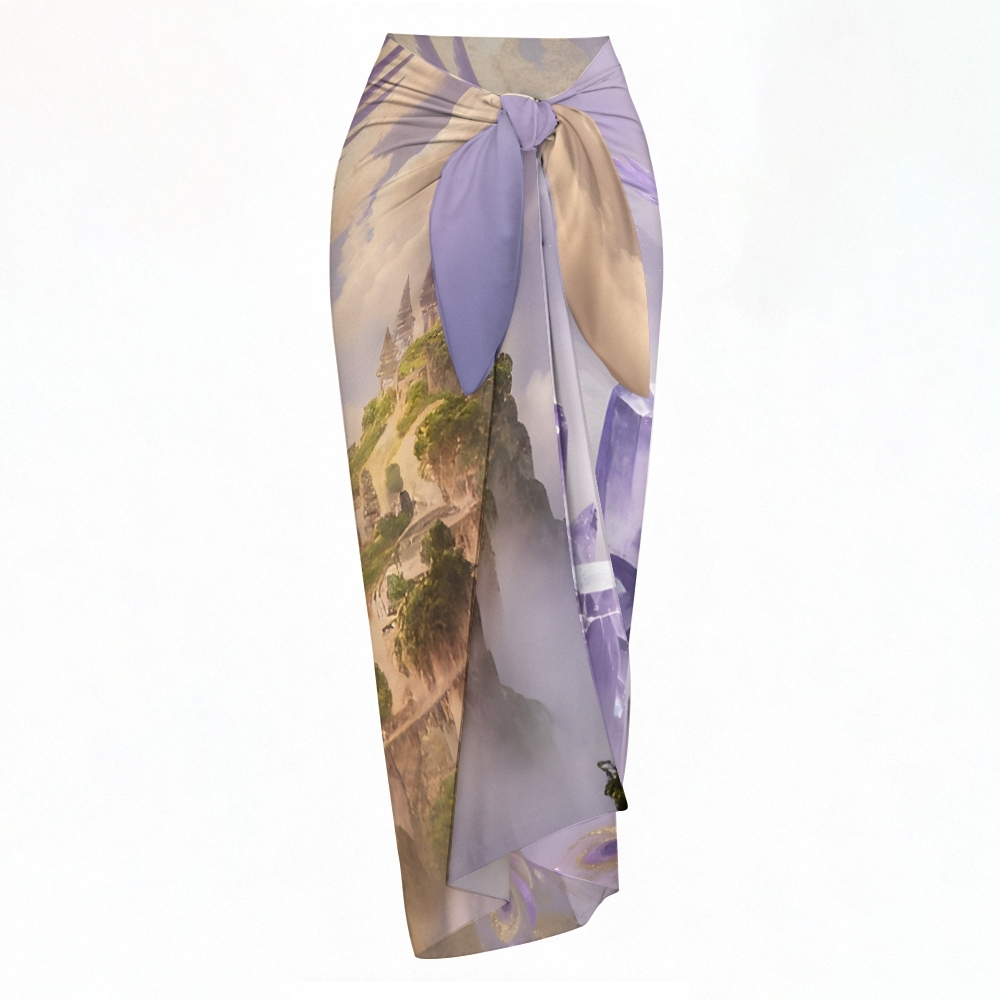 Fantasy Phoenix Print One Piece Swimsuit with Matching Sarong Skirt