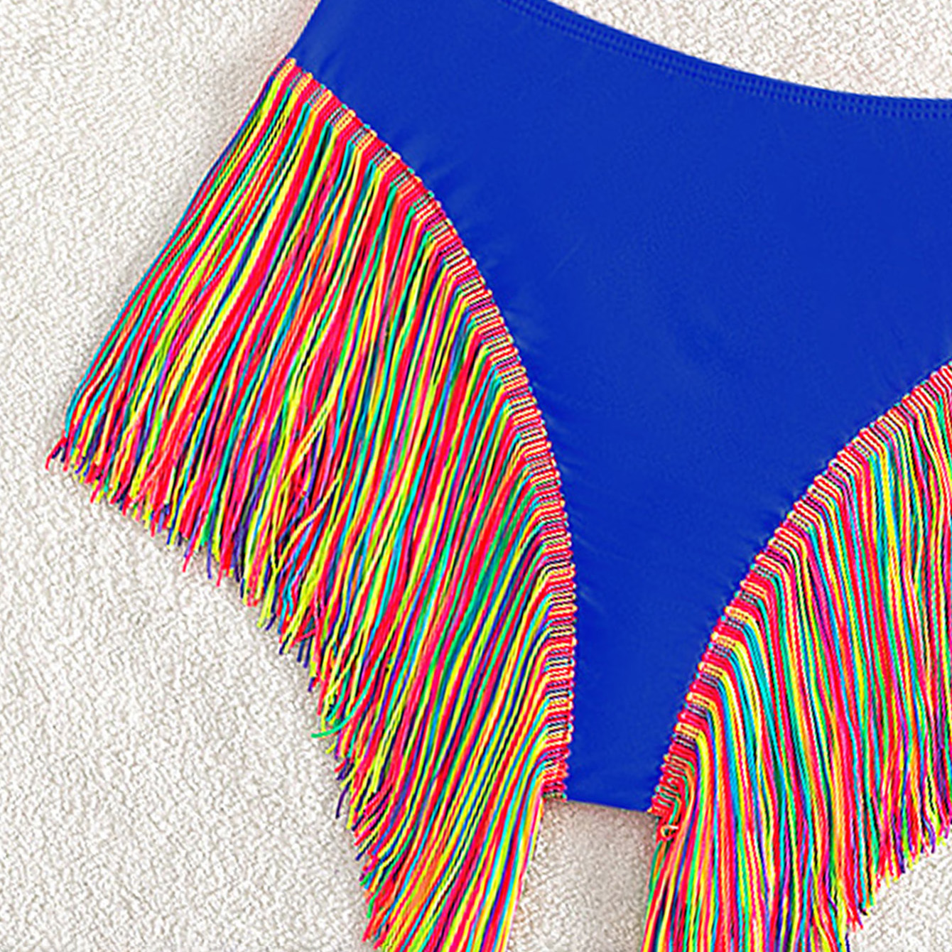 Sexy Solid Color One-Shoulder Two-Piece Swimsuit Set with Fringe Detail