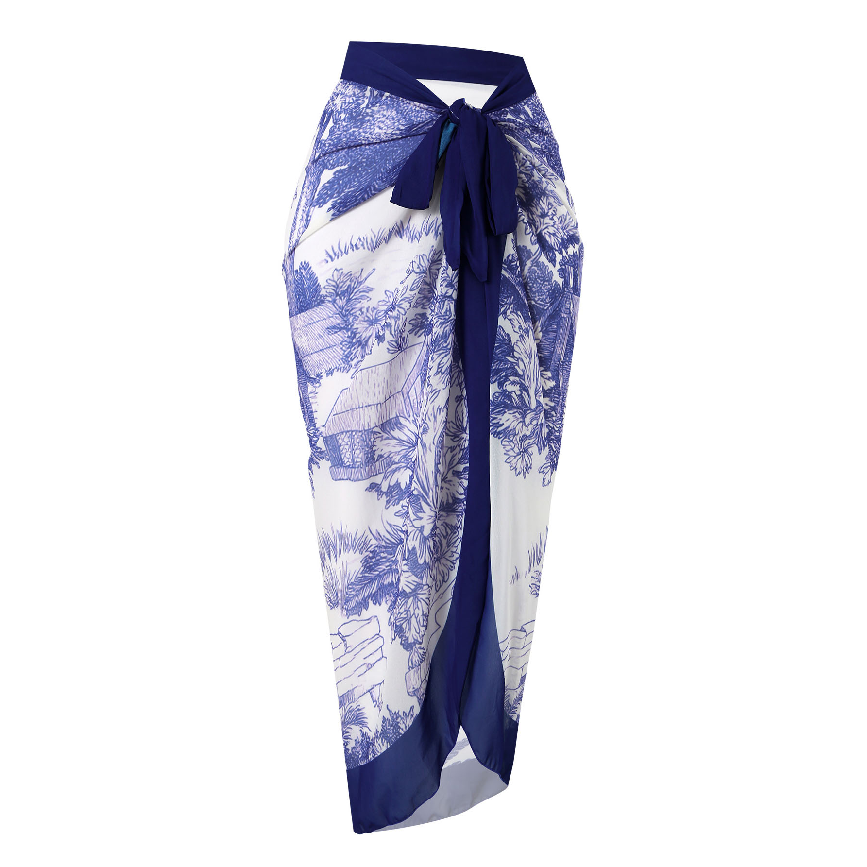 Women's Scenic Painting Print One-Piece Swimsuit and Matching Maxi Skirt