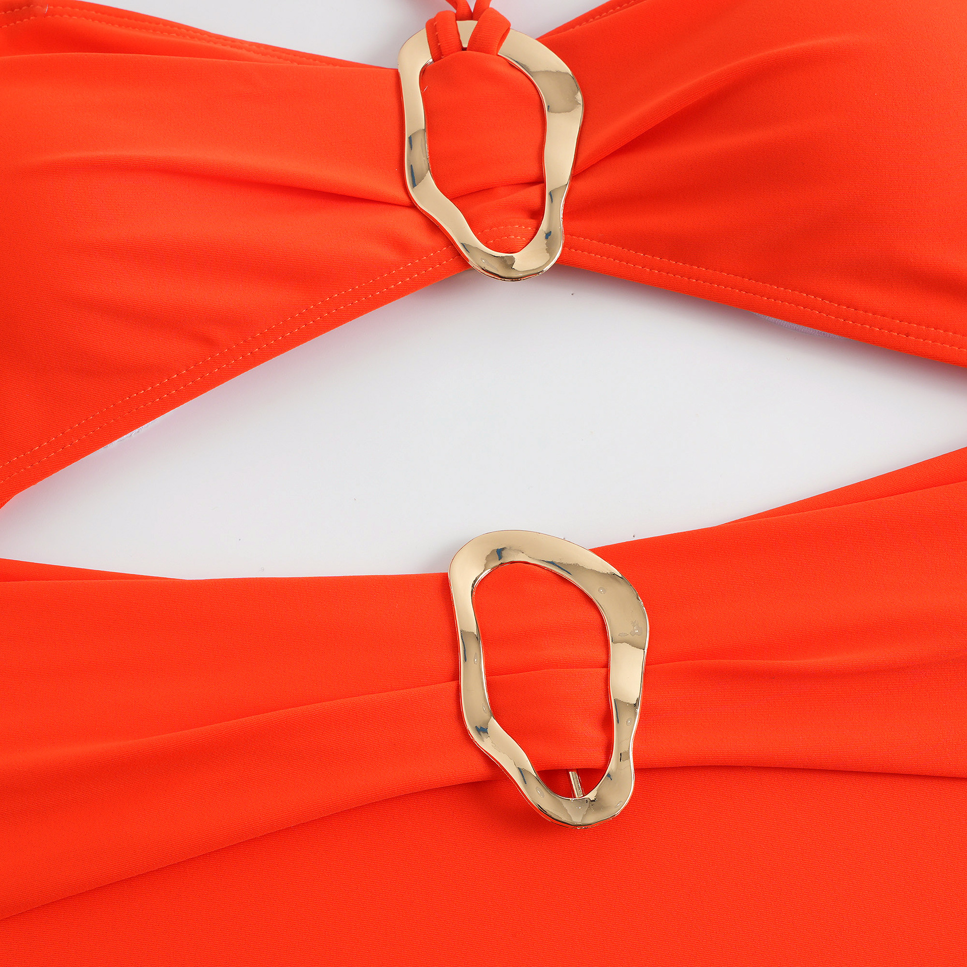 Women's High-Waisted Bandeau Halter One-Piece Swimsuit with Cut-Outs and Print