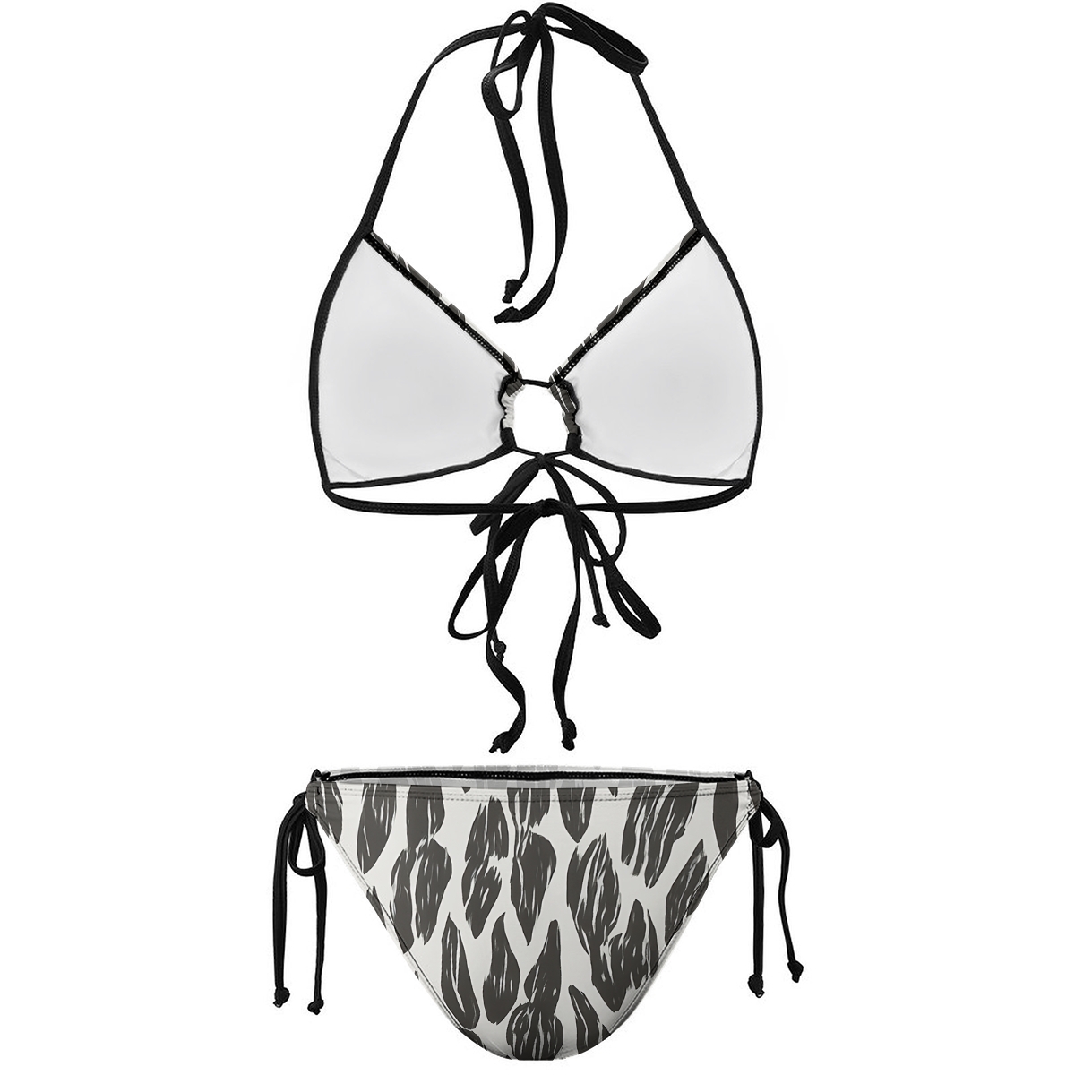 Minimalist Black and White Leaf Print Bikini with Matching Sarong Skirt