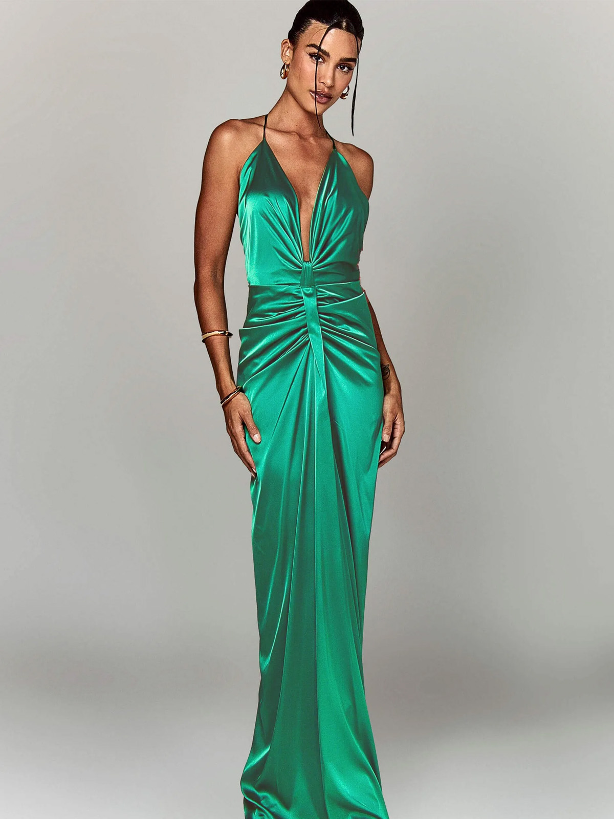 Halterneck Satin Long Party Dress