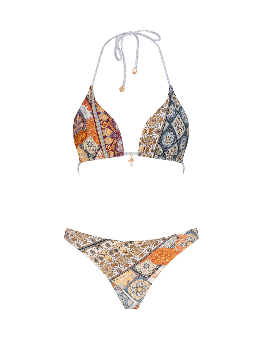 Retro Print Bikini And Beach Dress