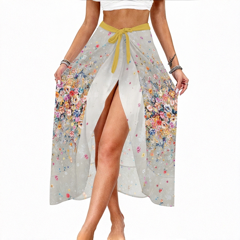 Vintage Floral Ruffled One-Piece Swimsuit with Matching Wrap Skirt