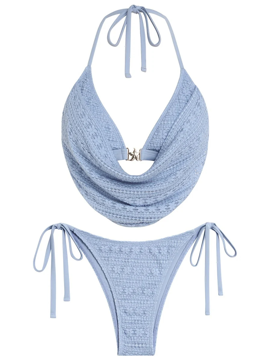 Textured Ruched Bikini Set with Starfish Metal Accents