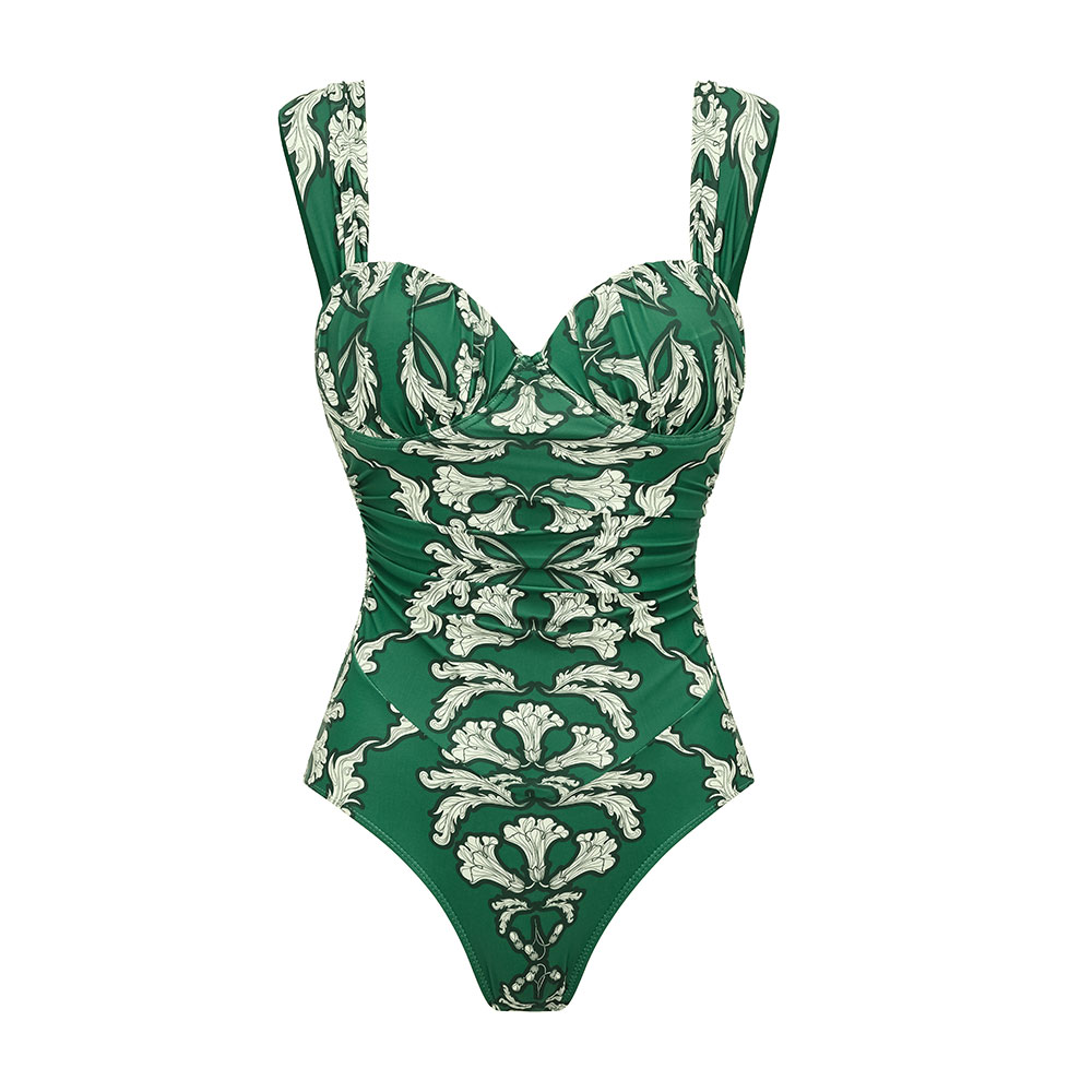 Women's Underwired Shirring Printed One Piece Swimsuit and Skirt