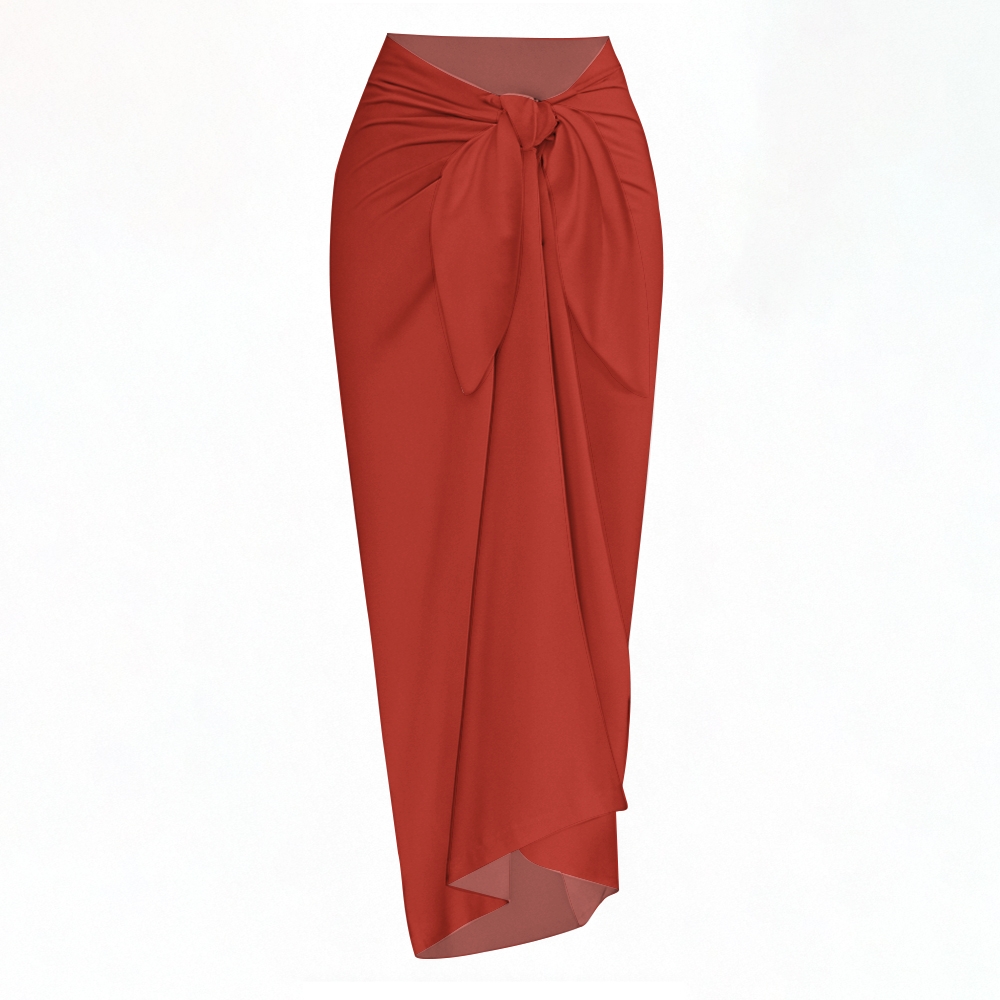 Halter Deep V-Neck One-Piece Swimsuit and Tie-Front Sarong Skirt