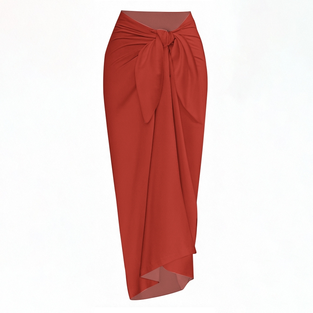 Halter Deep V-Neck One-Piece Swimsuit and Tie-Front Sarong Skirt