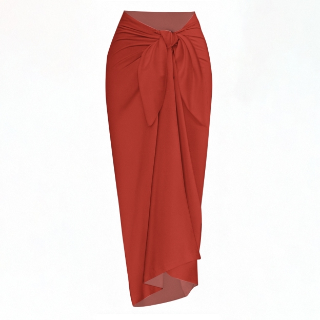 Halter Deep V-Neck One-Piece Swimsuit and Tie-Front Sarong Skirt