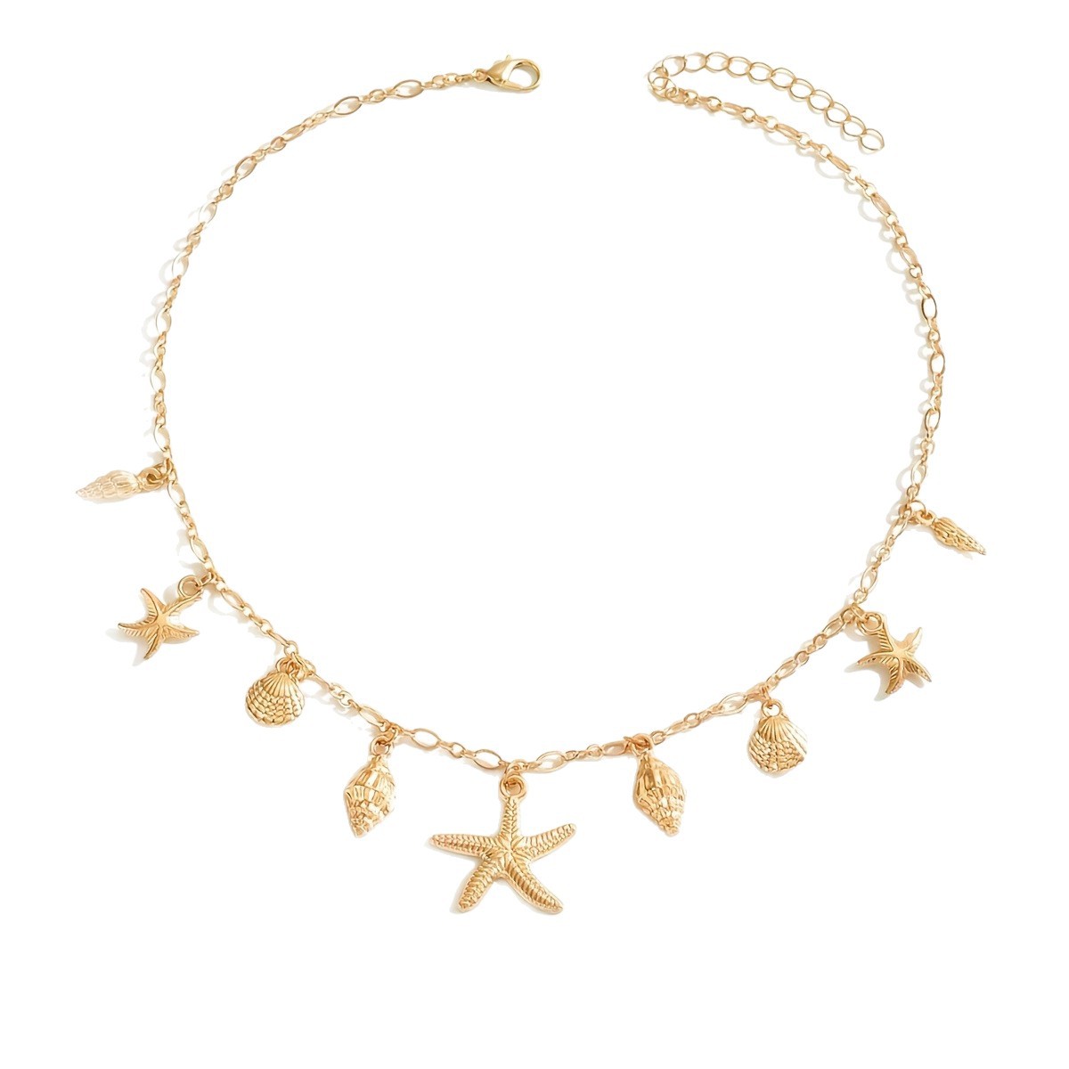 Ocean Style Gold Necklace Shell and Starfish Pendant Summer Beach Jewelry for Women