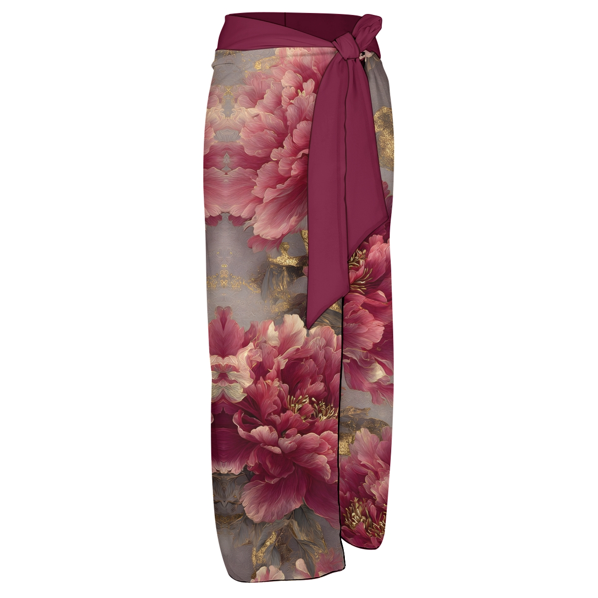 Vintage Peony Print Bikini Top High Waist Bottom and Wrap Skirt Three Piece Set