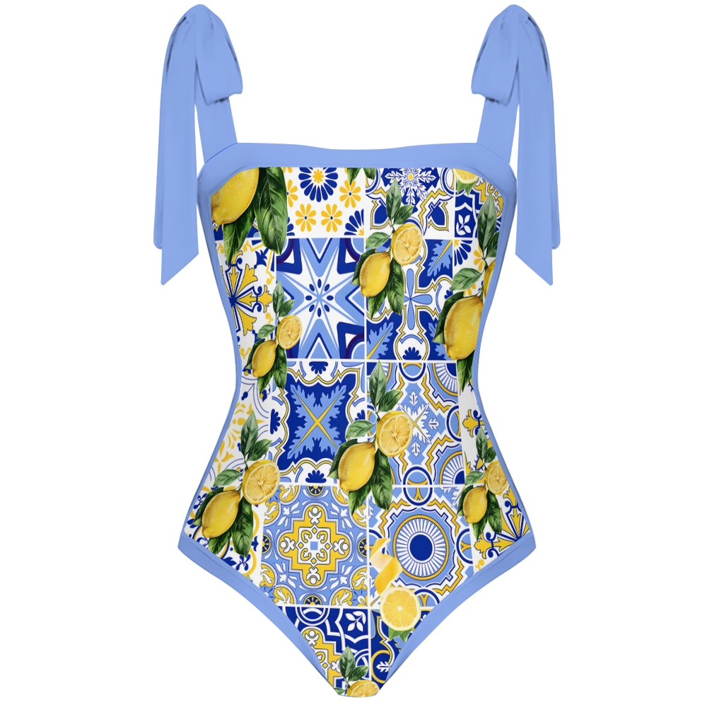 Sicilian lemons Tie-shoulder One Piece Swimsuit and Sarong or Skirt