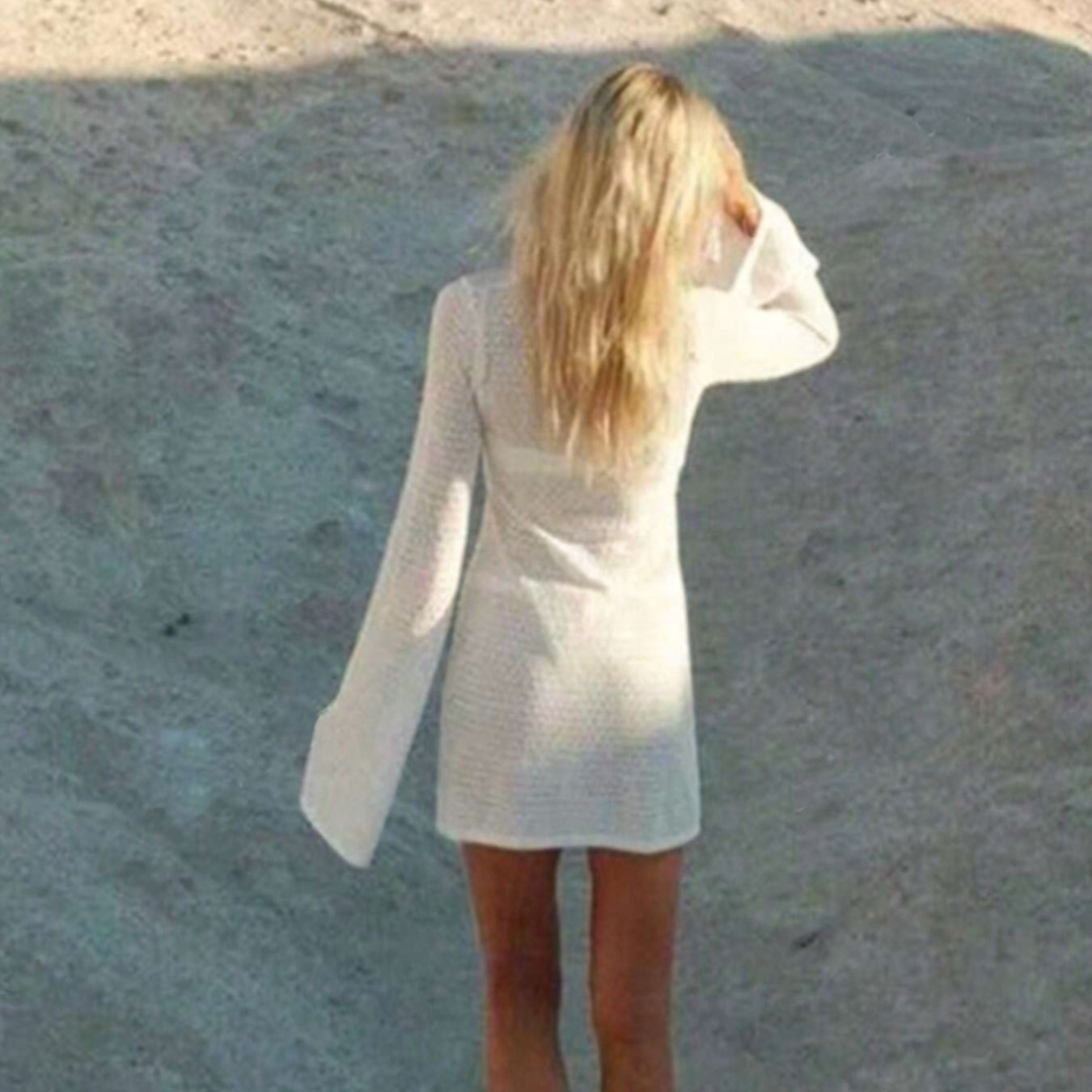 Crochet Hollow Out Tie Front V Neck Bodycon Mini Beach Dress