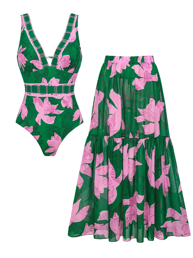 V Neck Printed Swimsuit Set(s)
