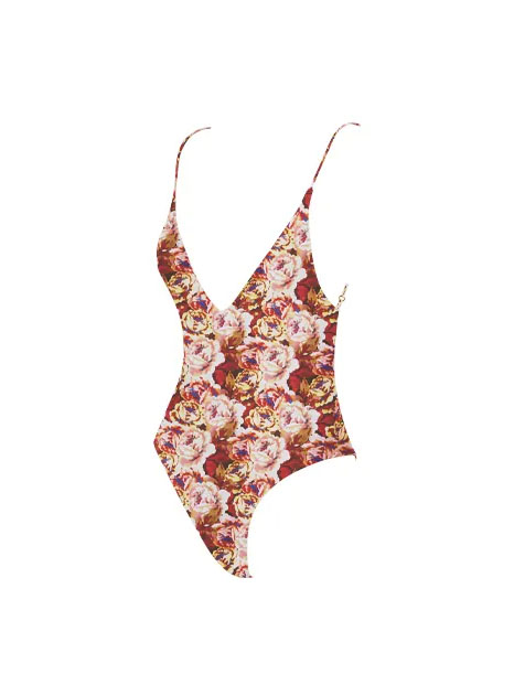 Vintage Floral Print Thin Strap Deep V One-Piece