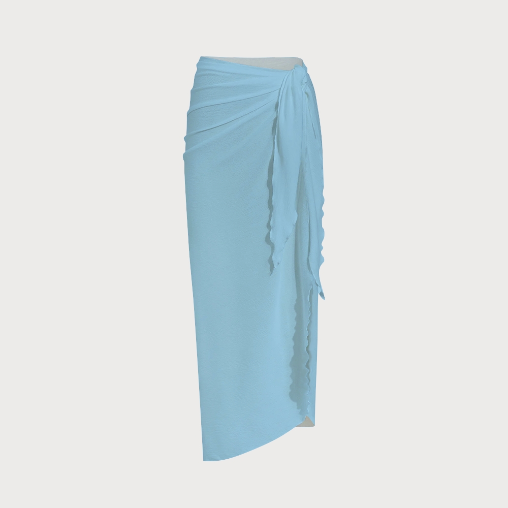 Light Blue Backless Swimsuit with Irregular Ruffle Sarong Swimsuit Set