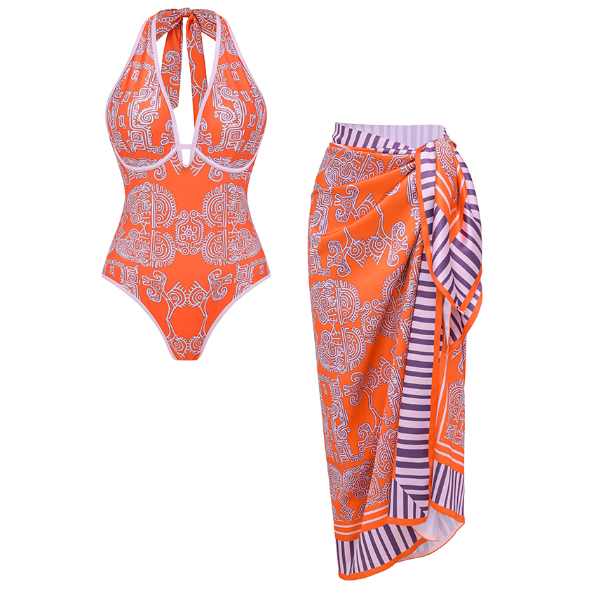 Halter Neck Underwire Tribal Print Swimsuit Sets