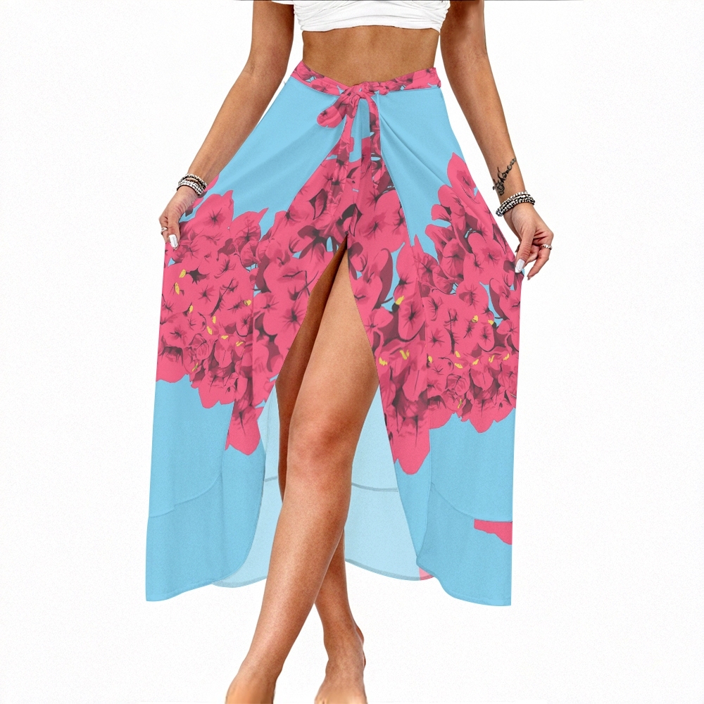 Ruffled Asymmetrical One-Piece Swimsuit with Floral Sarong Skirt