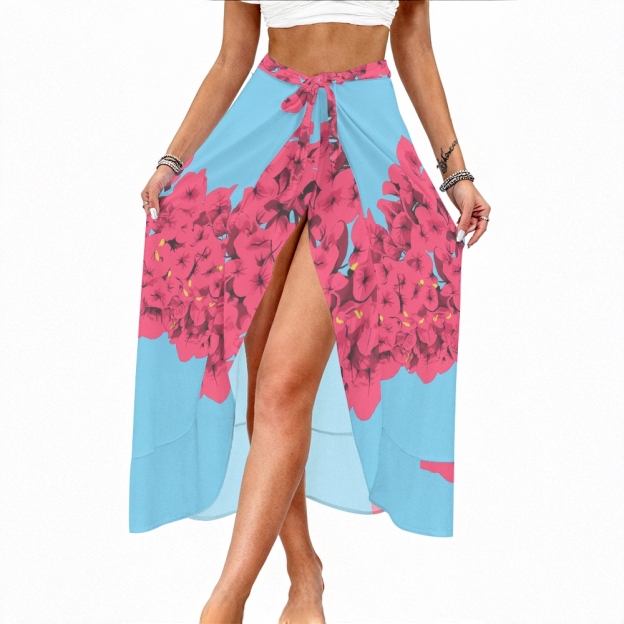 Ruffled Asymmetrical One-Piece Swimsuit with Floral Sarong Skirt