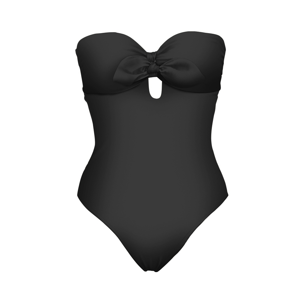 Strapless Bow Front One-Piece Swimsuit with Matching Sarong Skirt